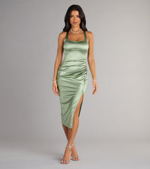 Brea Satin Halter Bodycon Midi Dress
