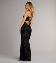 Helena Floral Velvet Burnout Mermaid Dress