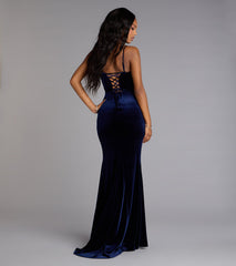 Saylor Velvet Lace-Up Slit Mermaid Formal Dress