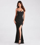 Tristin Formal Crepe Floral Applique Mermaid Dress