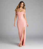 Sophina Cold Shoulder Pearl Beaded Sequin Formal Dress