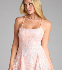 Glitz Me Up Lace-Up Sequin Skater Dress