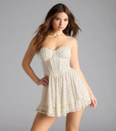 Found Love Corset Rhinestone Lace Skater Dress