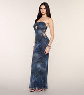 Striking Lattice Side Mesh Maxi Dress