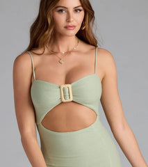Vacay Mode Buckle Cutout Slit Maxi Dress
