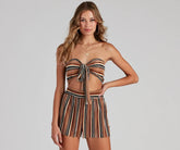 Trendy Pleated And Striped Tube Top