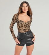 Chic 'Fit Floral Flocked Velvet Long Sleeve Bodysuit