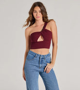 Here To Slay One-Shoulder Cutout Knit Crop Top