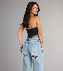 Trendy Girl Denim Strapless Corset Crop Top