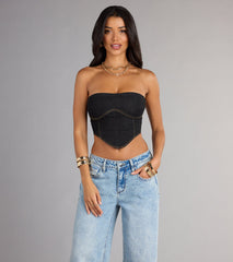 Trendy Girl Denim Strapless Corset Crop Top
