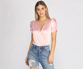 Ruched Satin Surplice Bodysuit