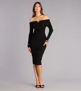 Polished Curves Off-Shoulder Knit Midi Dress