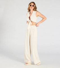 Beachy Chic Tie-Front Vest With Linen