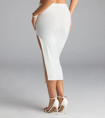 Flirty Ways Ruched High Slit Midi Skirt