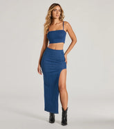 Trendy Match High Rise Slit Denim Maxi Skirt