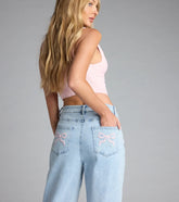 Too Cute to Handle Straight Leg Bow Denim Jeans
