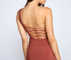 Eve One-Shoulder Ruched Midi Dress