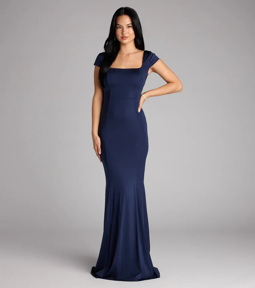 Gloria Cap Sleeve Tie Back Mermaid Formal Dress