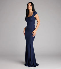 Gloria Cap Sleeve Tie Back Mermaid Formal Dress
