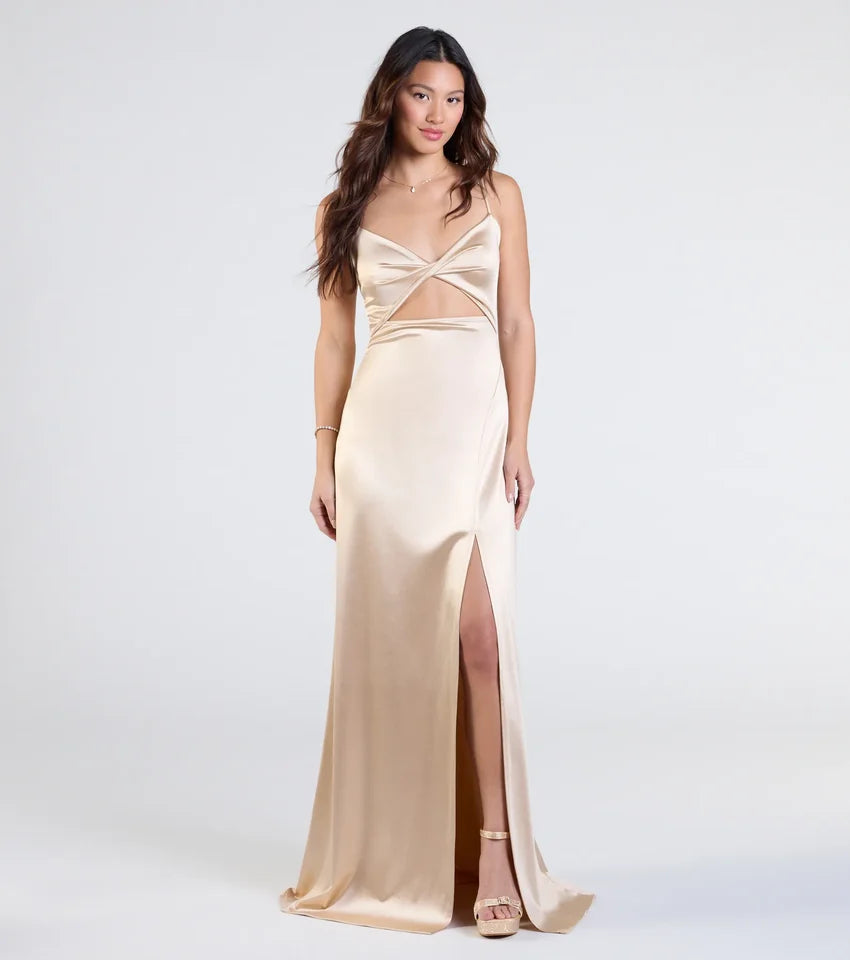 Maisy Cutout High Slit Satin Formal Dress