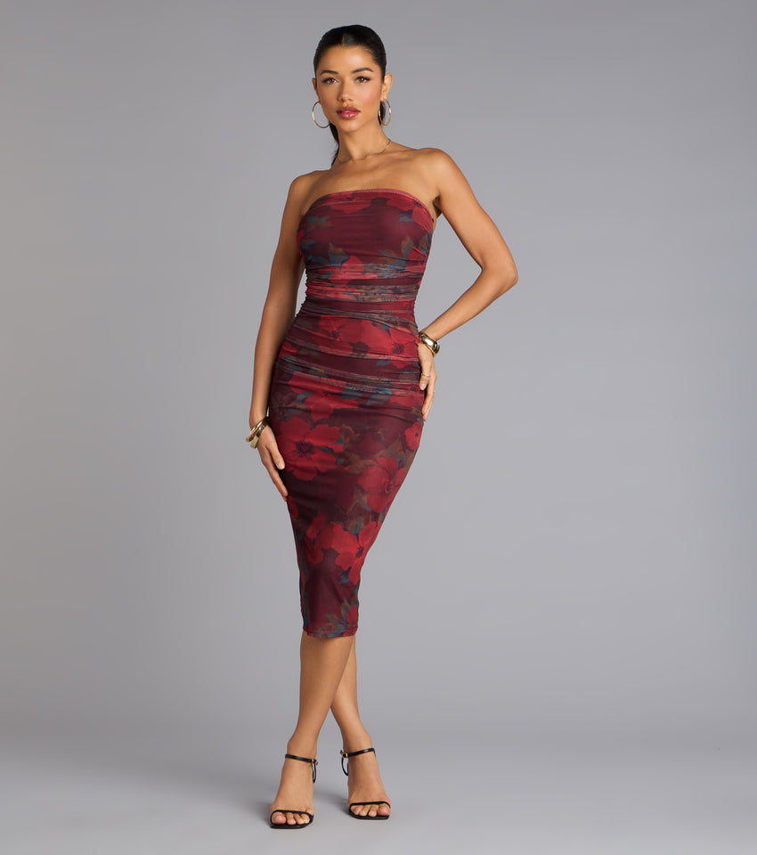 Love Struck Floral Mesh Midi Tube Dress