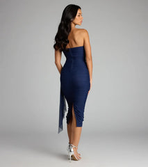 Own The Room Strapless Mesh Midi Dress