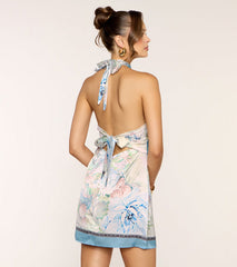Postcard Pending Floral Satin Halter Mini Dress