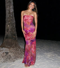 Gorgeous Aura Strapless Floral Tie-Dye Maxi Dress