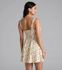 Sweetly Femme Floral Corset Lace-Up Mini Dress