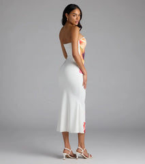 Set For Vacay Tropical Floral Strapless Midi Dress
