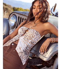 Alluring Babe Leopard Cutout Tube Top