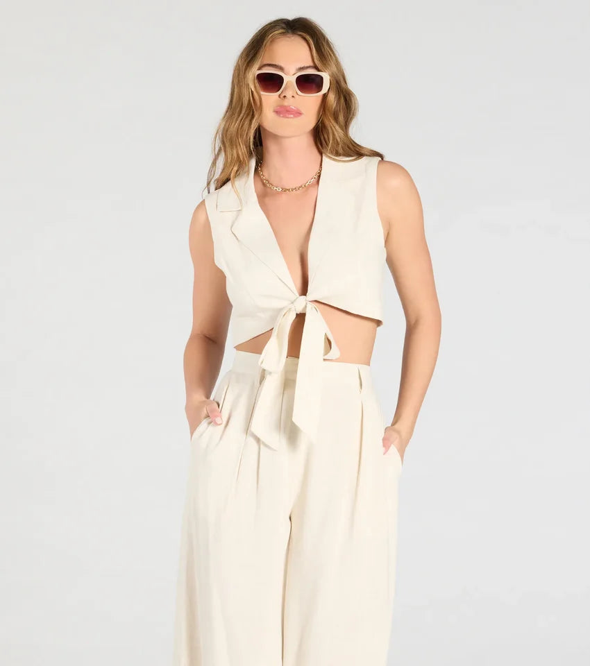 Beachy Chic Tie-Front Vest With Linen