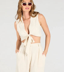 Beachy Chic Tie-Front Vest With Linen