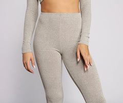 Trendy High Waist Ribbed Knit Leggings