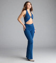 Season Premiere Halter Cutout Denim Jumpsuit